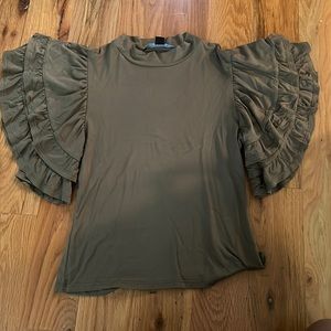 Army green ruffle sleeve top